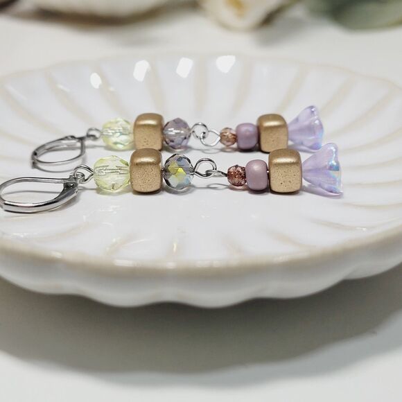 NEW BOHEMIALIZ earrings 689iris#mfs Czech flower dangle earrings fairy earrings - Picture 2 of 5